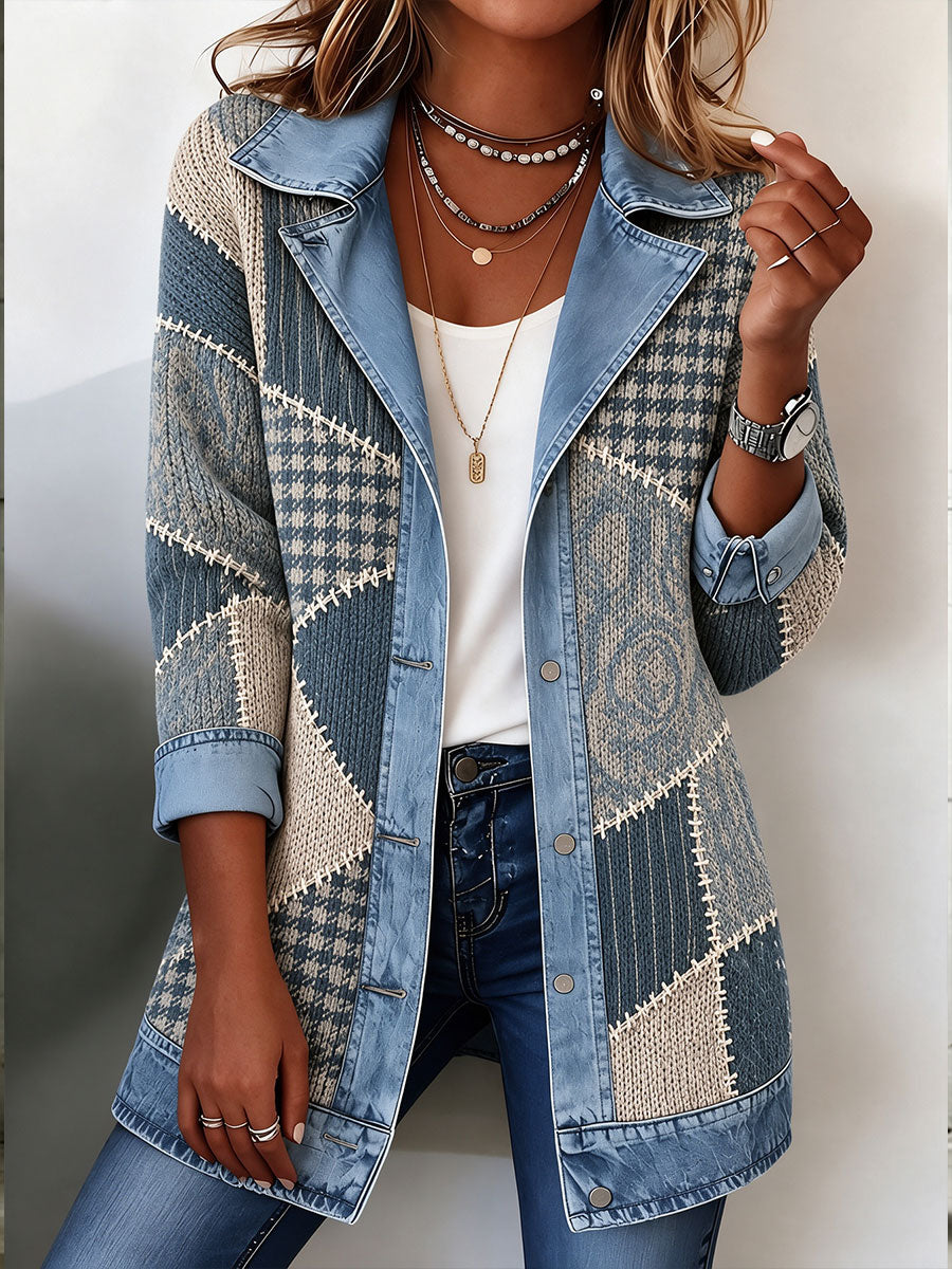 Women's Tennessee Country-Style Patchwork Denim Collar Jacket