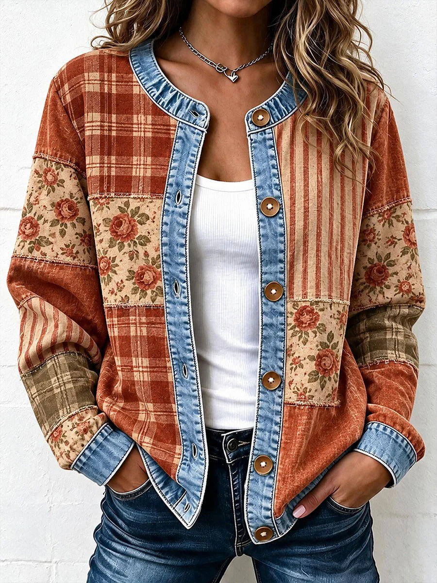 Women'S Casual Checkered Printed Knitted Cardigan