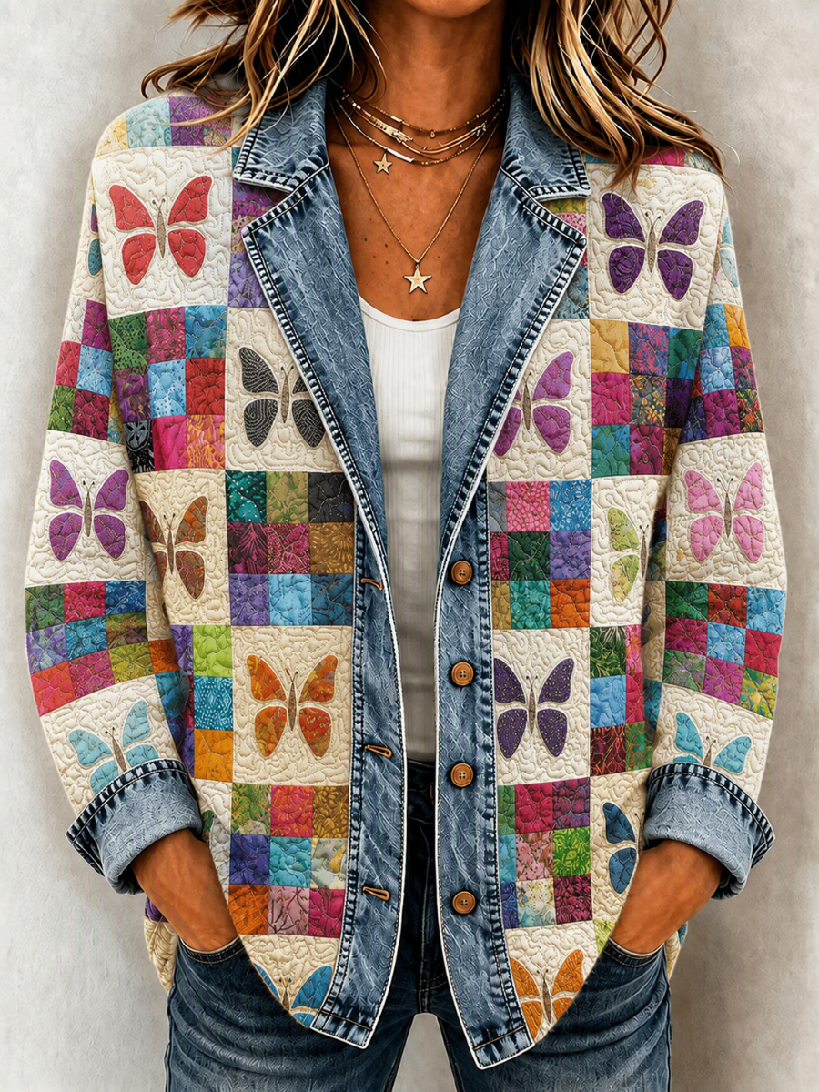 Women's Plant and Flower Patchwork Knitted Cardigan