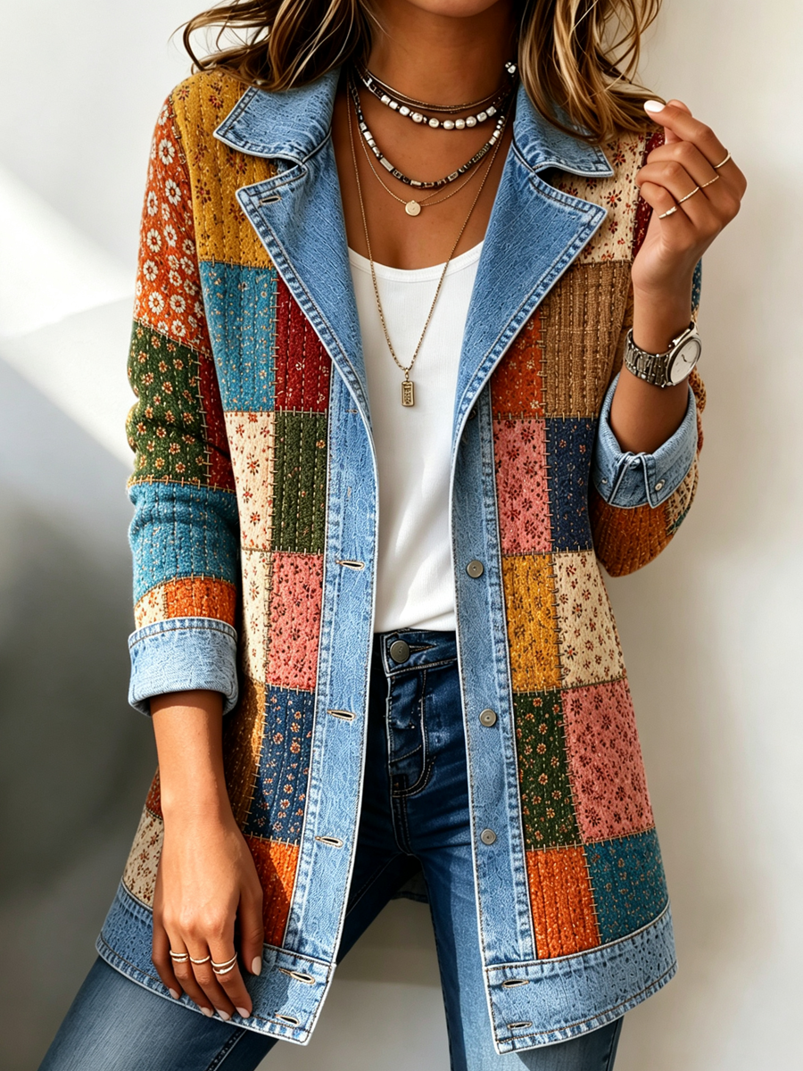 Women'S Checkered Pattern Patchwork Printed Casual Top