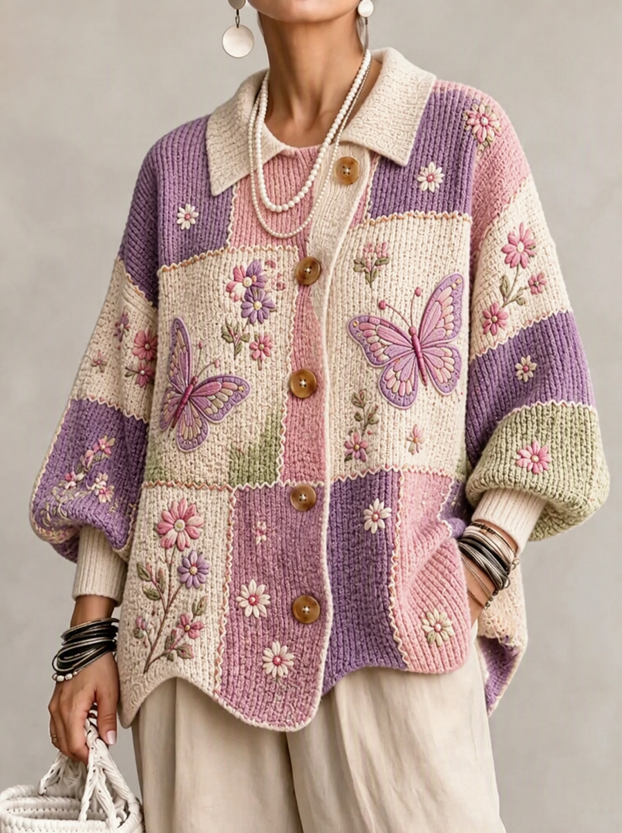 Women'S Butterfly Pattern Casual Sweater Long Cardigan