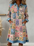 Women's Patchwork Art Button Collar Dress