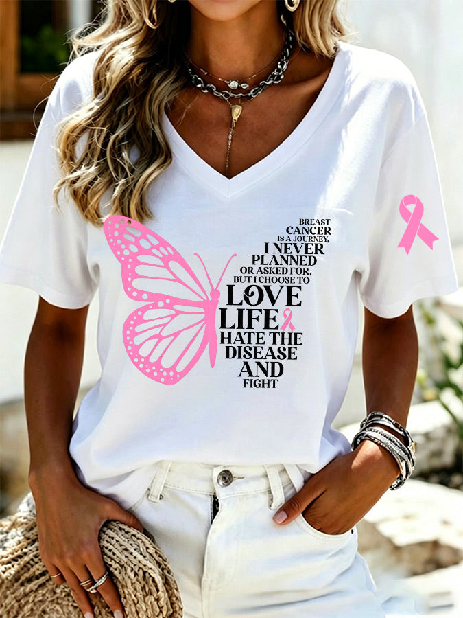 Women's casual breast cancer is a journey printed T-shirt