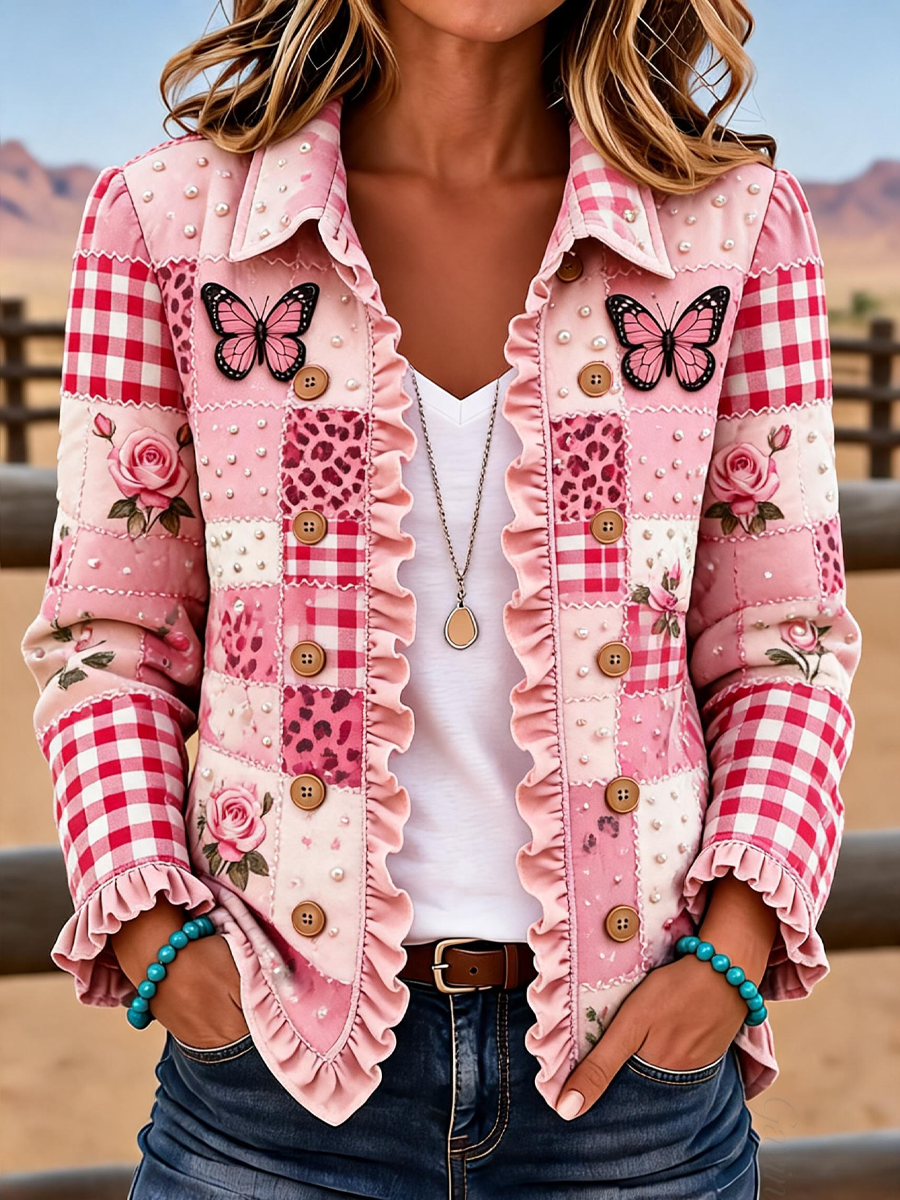 Ladies' Butterfly Patterned Casual Western Style Jacket