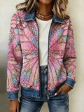 Women's Butterfly-Themed Knit Zipper Jacket