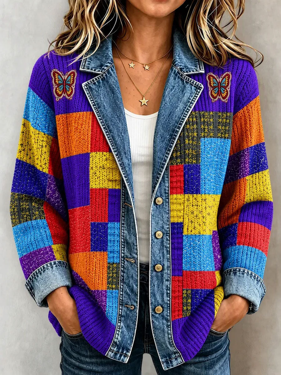 Ladies' Butterfly Pattern Splicing Effect Coat