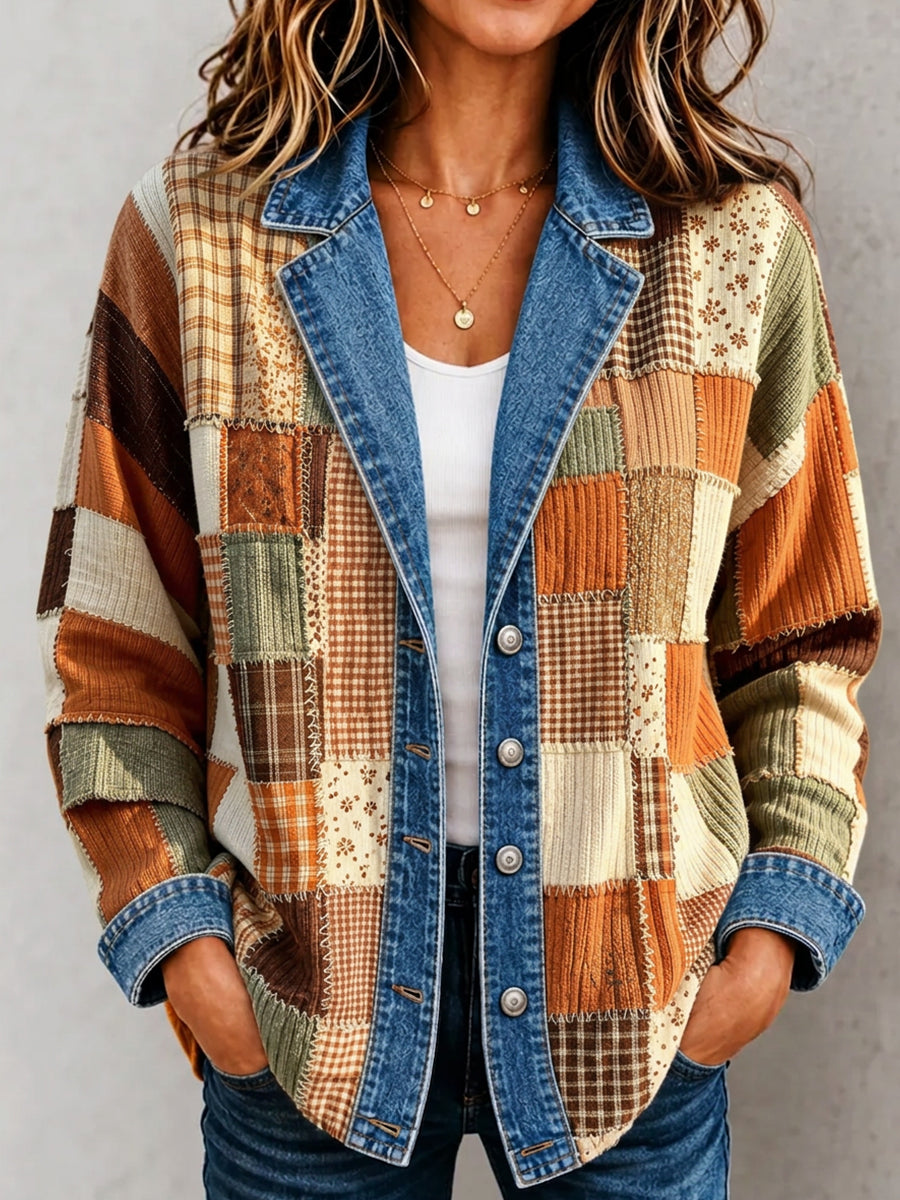 Women'S Autumn Patchwork Printed Knitted Cardigan