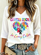 Women's Fight Cancer In All Colors Cancer Awareness Print T-shirt
