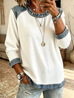 Women'S Casual Contrasting Color Waffle Top