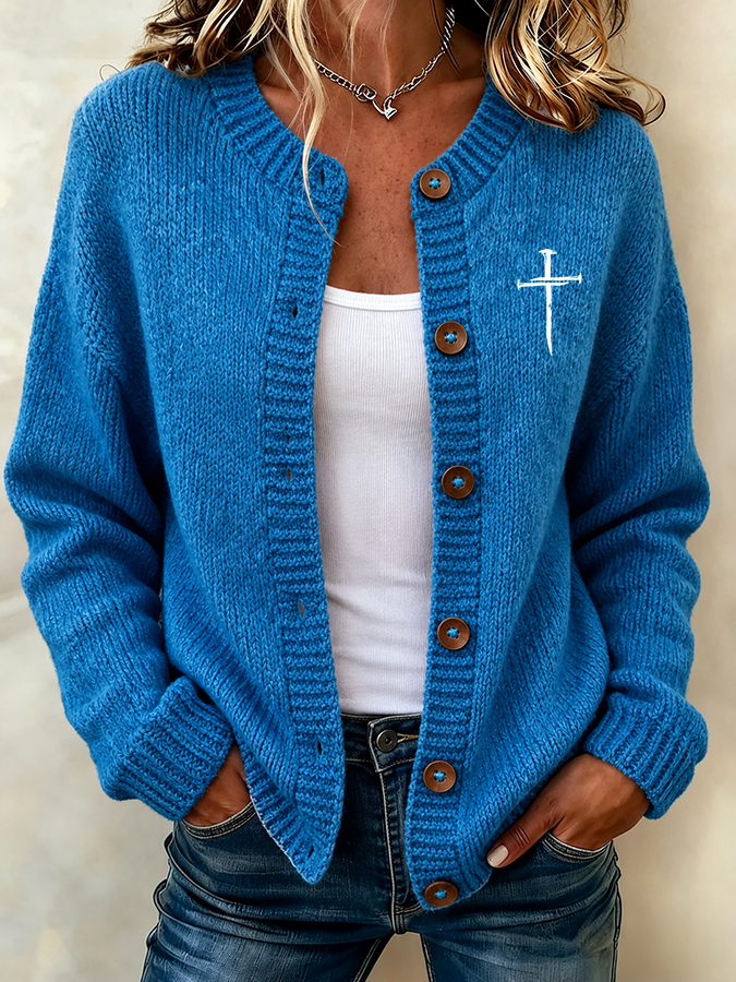 Women's Faith Cross Print Knit Cardigan