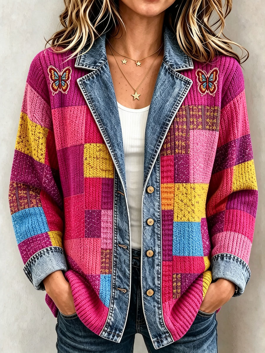 Ladies' Butterfly Pattern Splicing Effect Coat