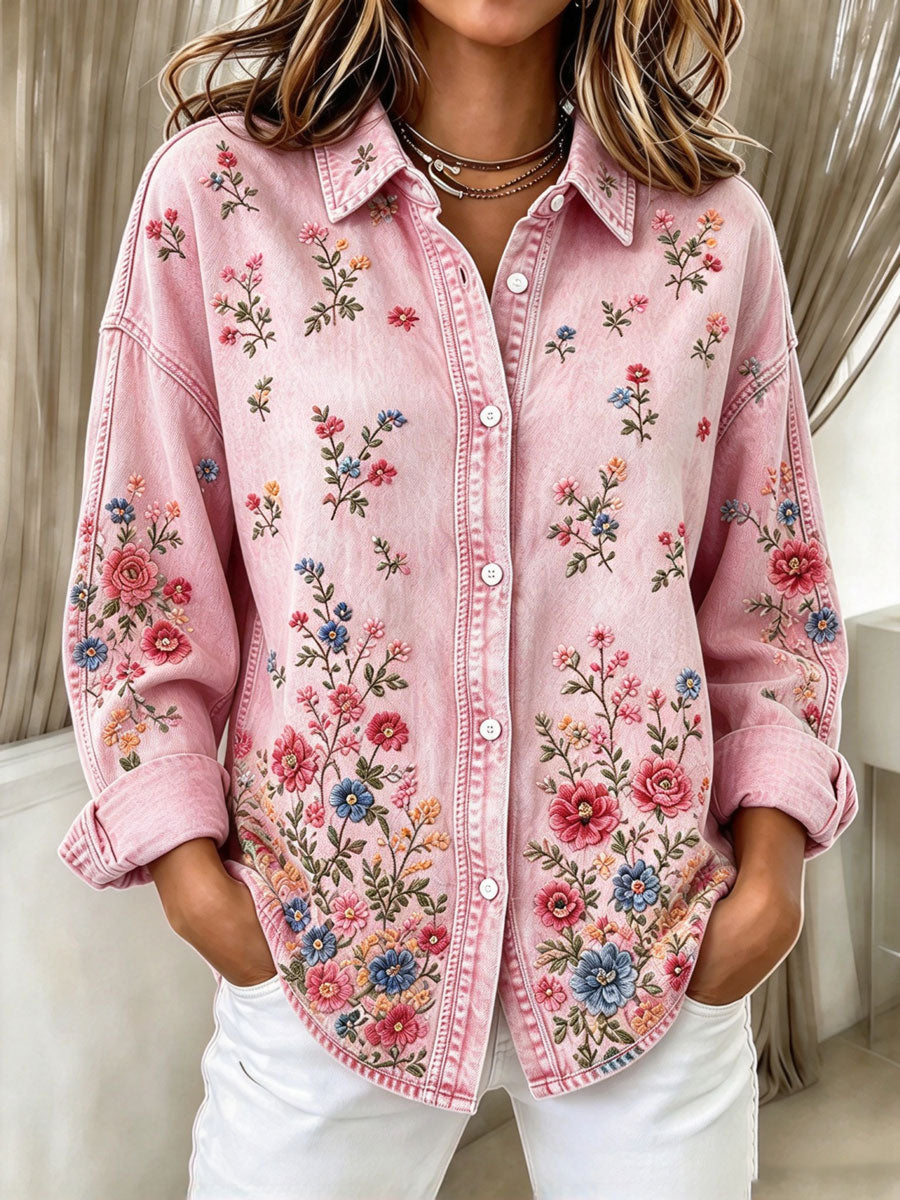 Women'S Retro Floral Pattern Long Sleeved Shirt