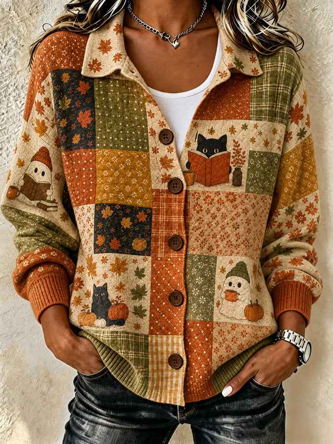 Women's Retro Autumn Print Cardigan