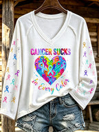 Women'S Cancer Sucks In All Color Printed Long Sleeve T-Shirt