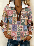 Women's Patchwork Art Plush Collar Top
