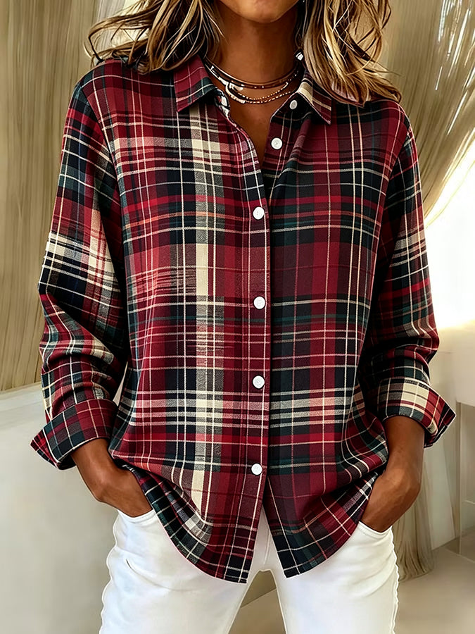 Women'S  Casual  Print Lapel Long Sleeve Shirt