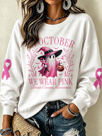Ladies' Casual Pink Ribbon Round Neck Sports Shirt