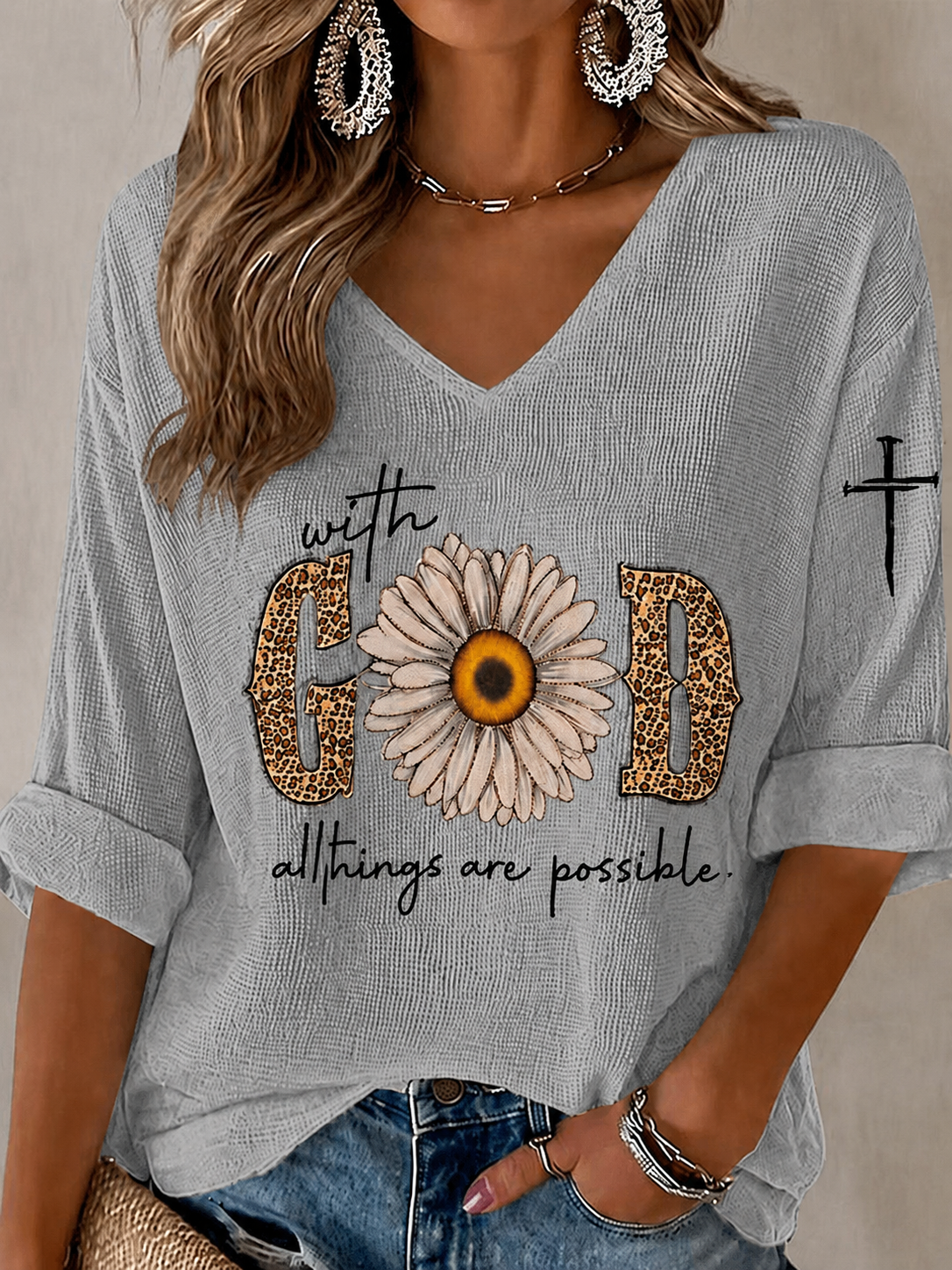Women'S Casual "With GOD All Things Are Possible." Faith Printed Top
