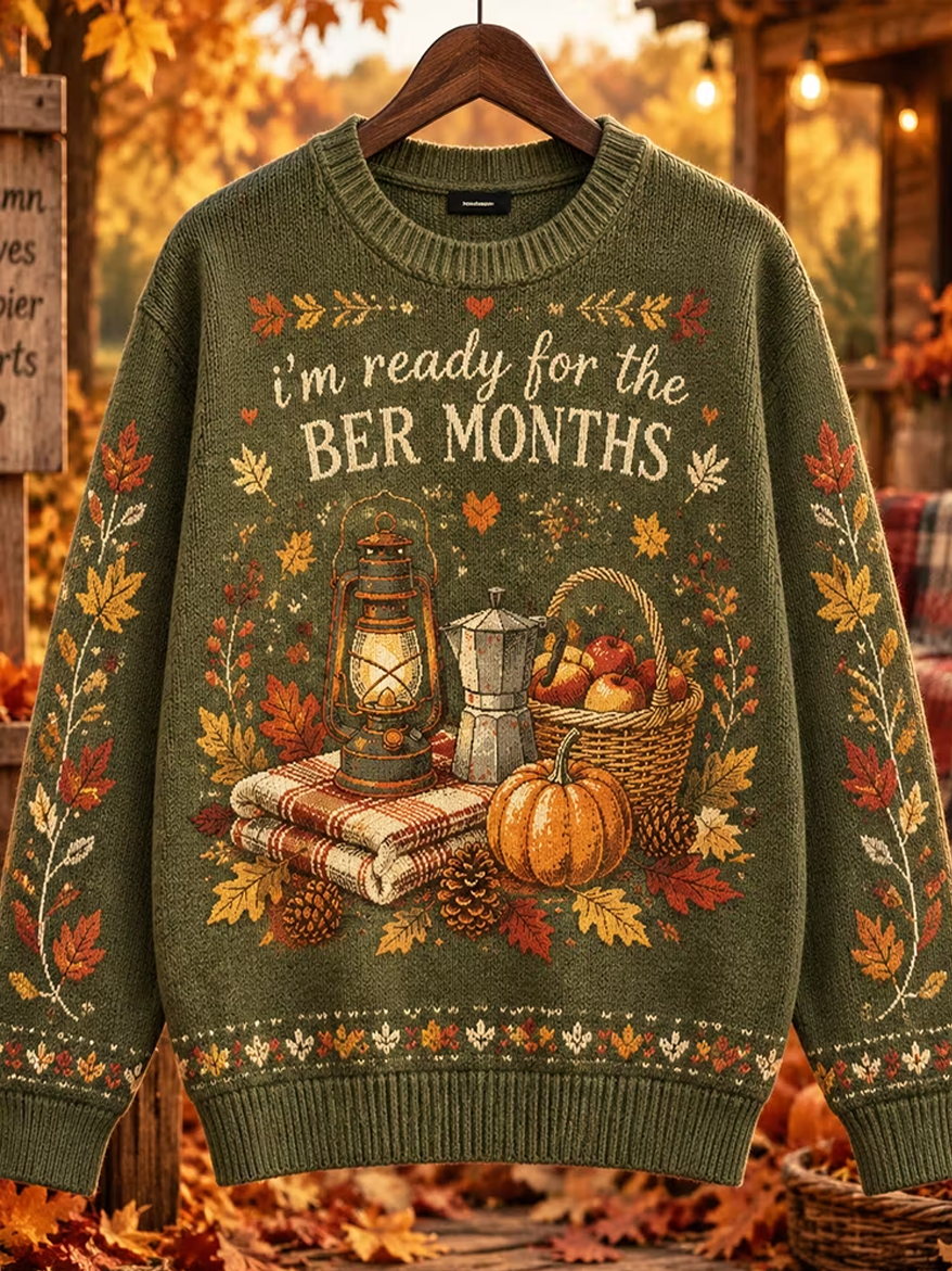 Women'S Retro I'Ber Month Printed Long Sleeve Sweater