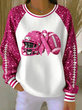Women'S Pink Art Printed Casual Round Neck Sweatshirt