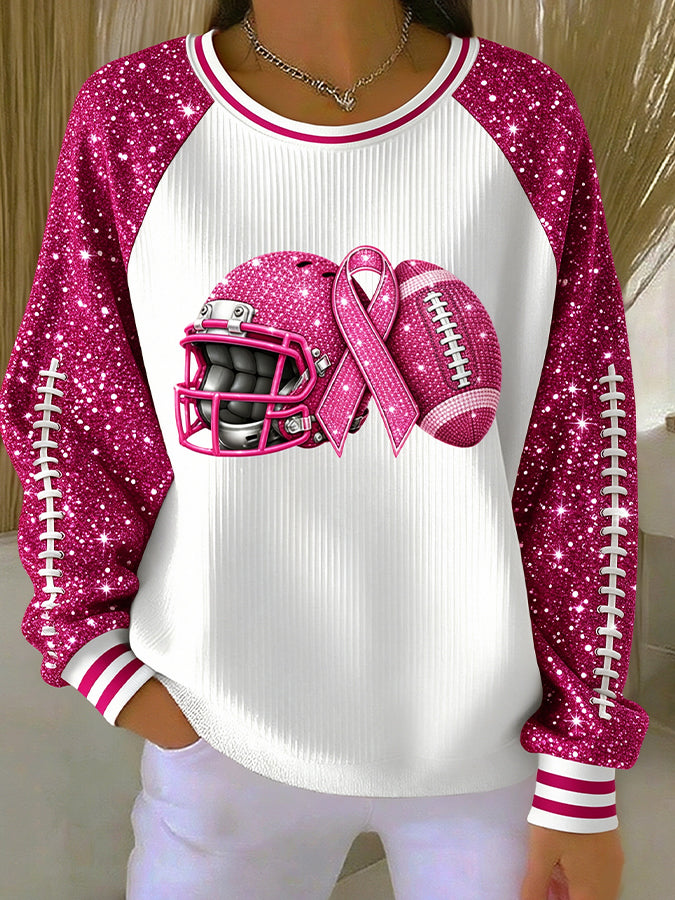 Women'S Pink Art Printed Casual Round Neck Sweatshirt