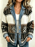 Women'S Retro Patchwork Contrasting Printed Jacket