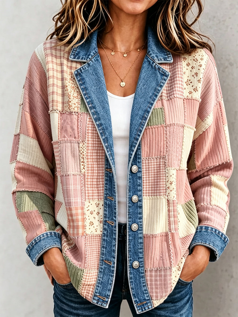 Women'S Autumn Patchwork Printed Knitted Cardigan
