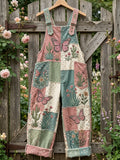 Women's Butterfly & Floral Pattern Vintage Overalls
