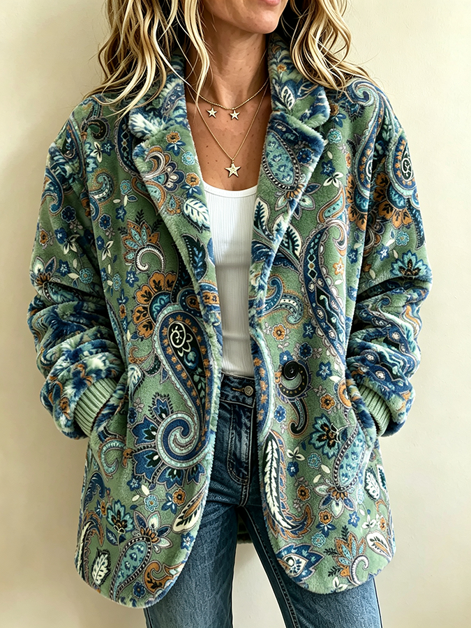 Women's Western-Style Vintage Print Flannel Jacket
