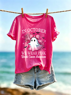 Women's In October We Wear Pink Printed Casual T-Shirt