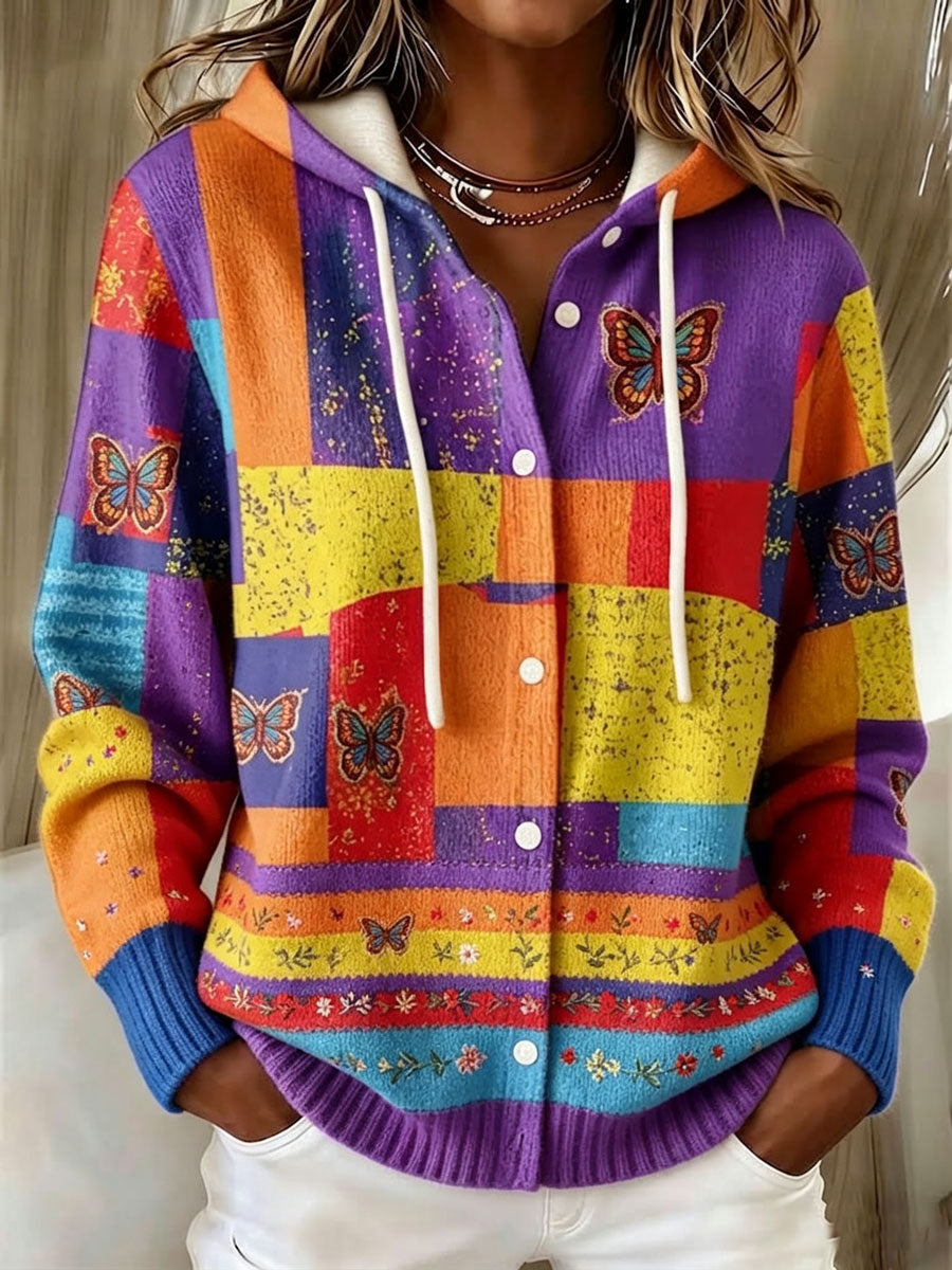 Women'S Floral Pattern Casual Knitted Cardigan