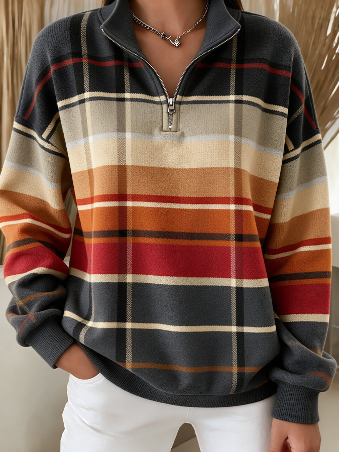Women'S Plaid Printed Zipper Sweatshirt