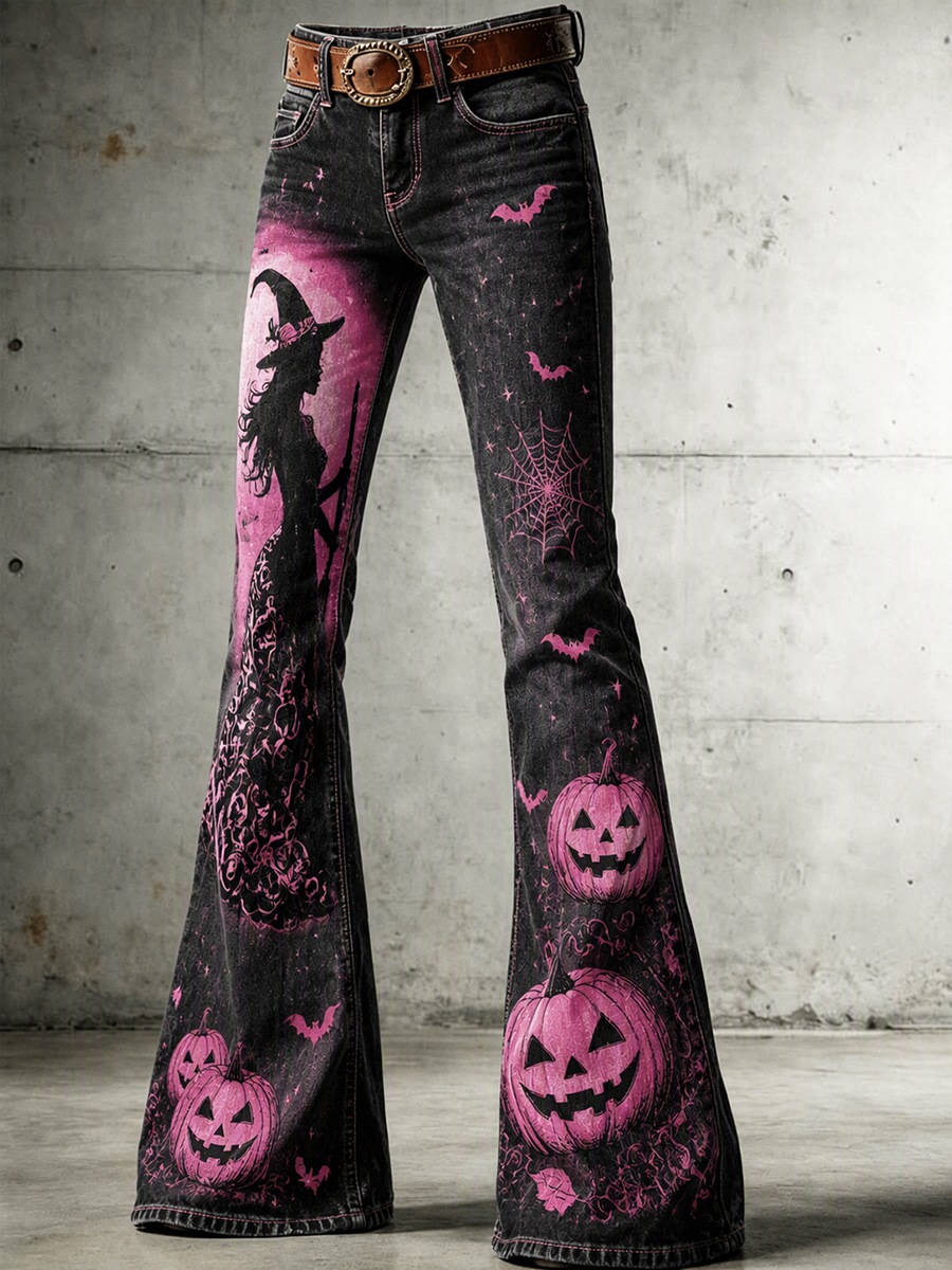 Women's Halloween Art Print Flared Trousers