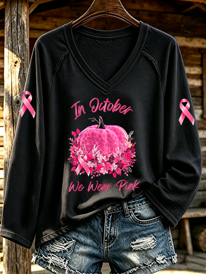 Women'S Breast Cancer Awareness Printed Long Sleeve T-Shirt