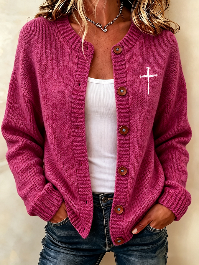 Women's Faith Cross Print Knit Cardigan