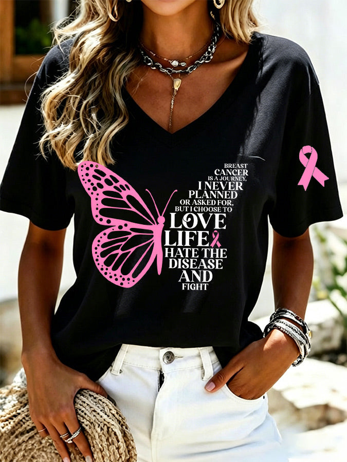 Women's casual breast cancer is a journey printed T-shirt