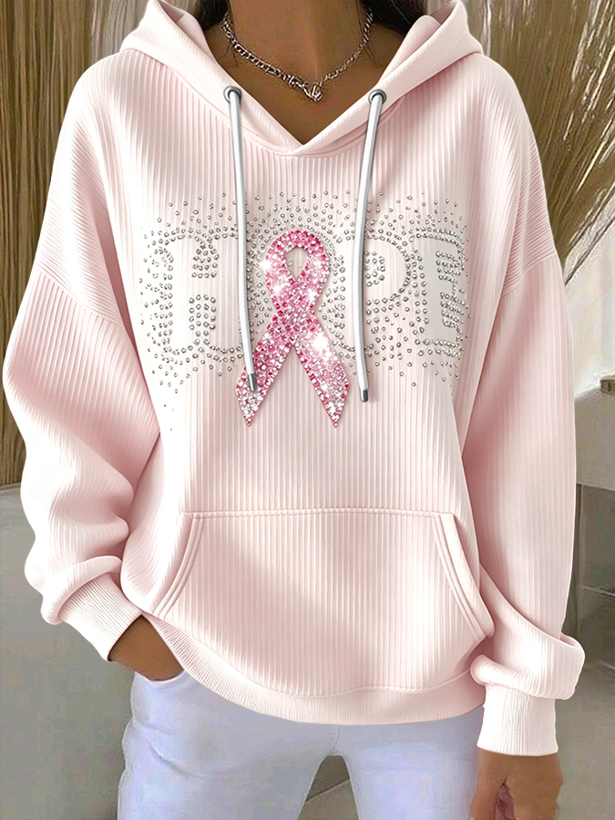 Women'S Breast Cancer Awareness Hope  Printed Casual Hoodie