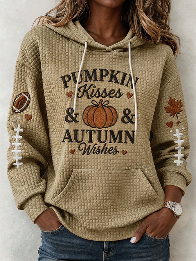 Women'S Pumpkin Kisses & Autumn Wishes Football Hoodie