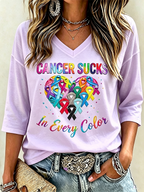 Women's Fight Cancer In All Colors Cancer Awareness Print T-shirt