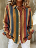 Women'S  Casual  Print Lapel Long Sleeve Shirt
