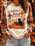 Women's Maple Leaf Cat Embroidered Shoulder T-shirt