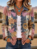 Women'S Butterfly & Floral Patterned Casual Western Style Jacket