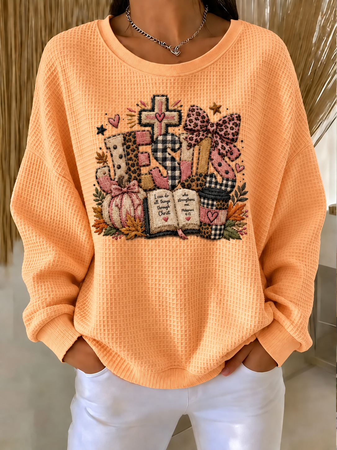Women'S Autumn Season Waffle Sweatshirt