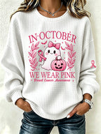 Women's Breast Cancer Print Crew Neck Check Sweatshirt