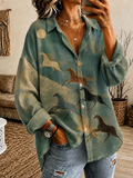 Women'S Retro Horse Art Print Casual Shirt
