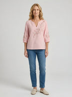 Women's Breast Cancer Awareness Floral Pearl Embroidered Printed Top