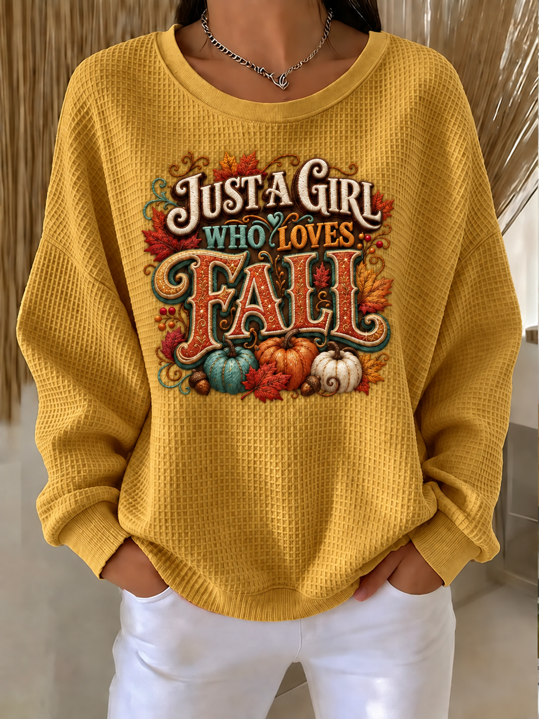 Women'S Autumn Season Waffle Sweatshirt