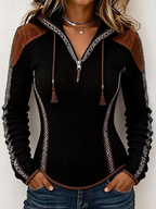 Women's Retro Patchwork Print Hooded Sweatshirt