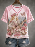 Women'S Remembering Dolly Parton V-Neck Off-Shoulder Short-Sleeved T-Shirt