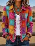 Women'S Contrasting Color Spliced Casual Cardigan